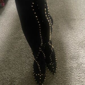 Over the knee blue suede studded boots zip up the back